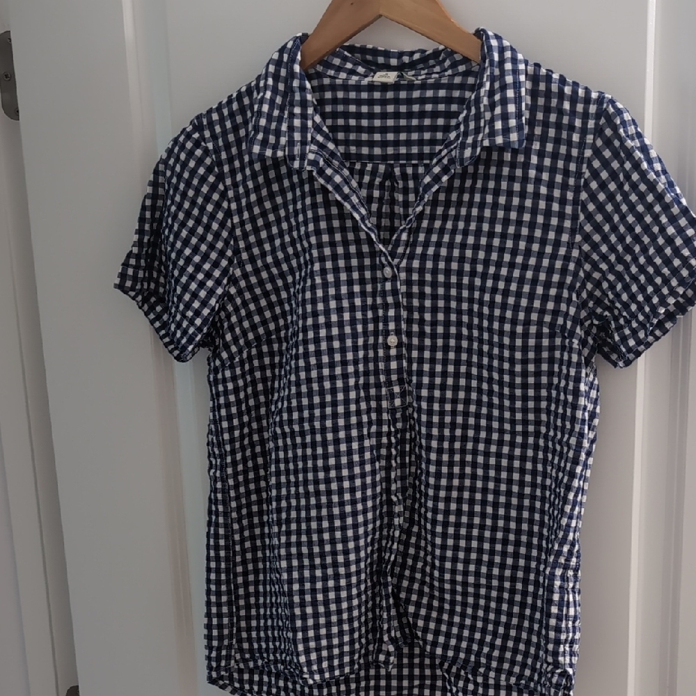 L.L. Bean Navy and White Gingham Shirt